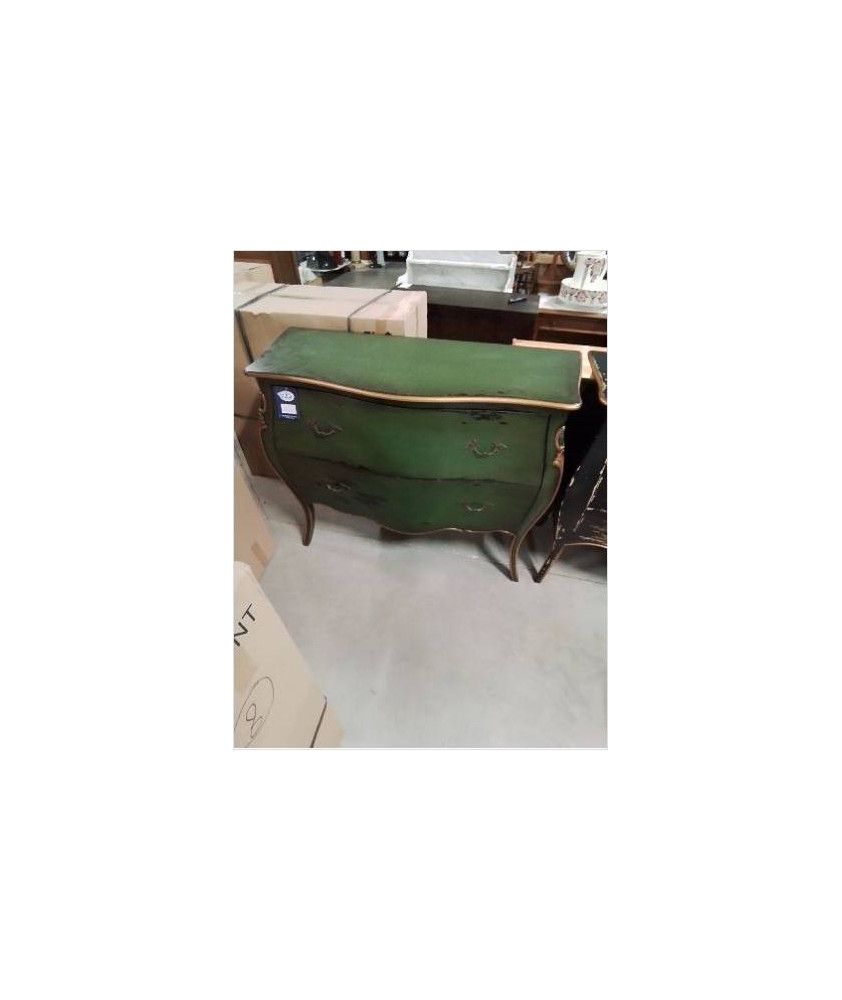 COMMODE GALBÉE STYLE REGENCE ACAJOU LAQUE  VERT 2 TIROIRS PLATEAU MDF B 009